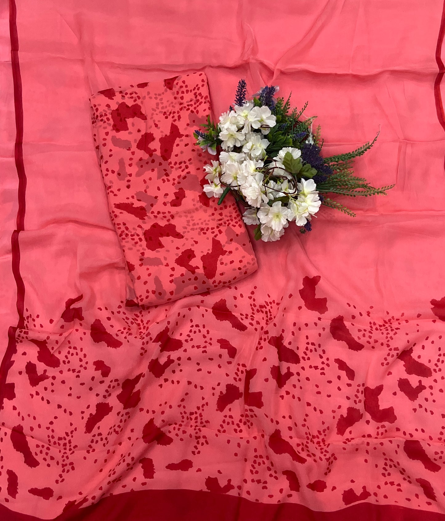 390A Chiffon Carrot Red Suit Fabric / CKC Chiffon Suits