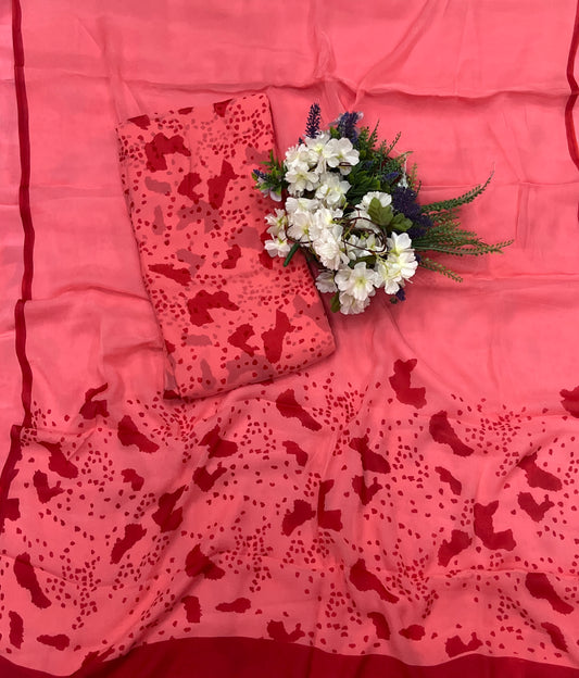 390A Chiffon Carrot Red Suit Fabric / CKC Chiffon Suits