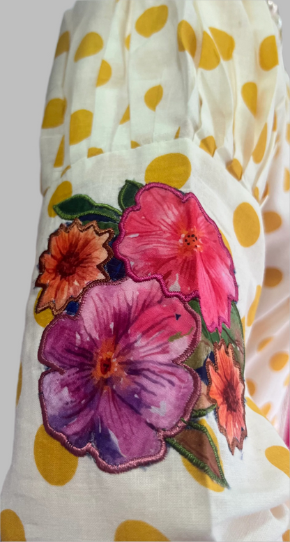 Cotton Cream With Yellow Stitched Suit / CKC Polka Petals