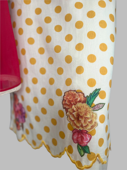 Cotton Cream With Yellow Stitched Suit / CKC Polka Petals