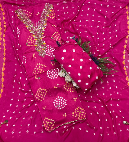 402A Gajji Silk Magenta Suit Fabric / CKC Jaipuri Suits
