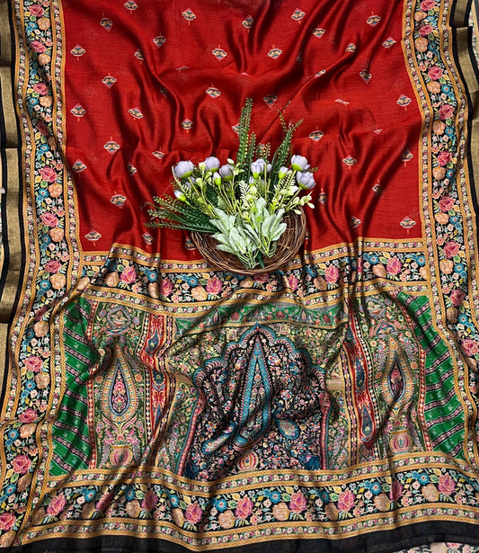 439A Maheshwari Black With Red Suit Fabric / CKC Maheshwari Suits