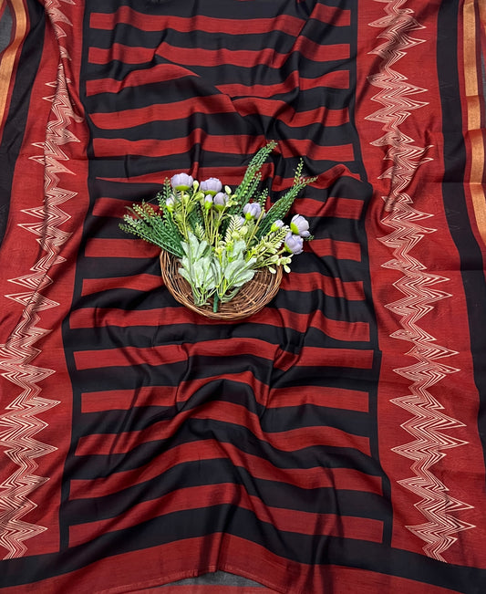 437A Maheshwari Beige With Red Suit Fabric / CKC Maheshwari Suits