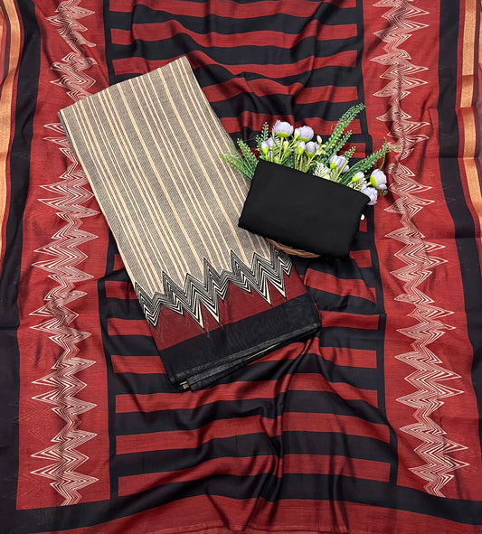 437A Maheshwari Beige With Red Suit Fabric / CKC Maheshwari Suits