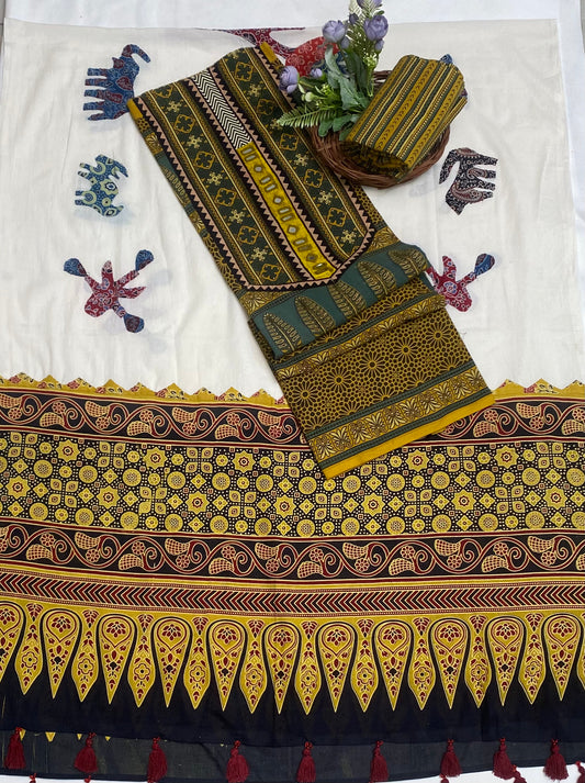 Jaipuri Cotton Mustard Suit Fabric / Jaipuri Suits