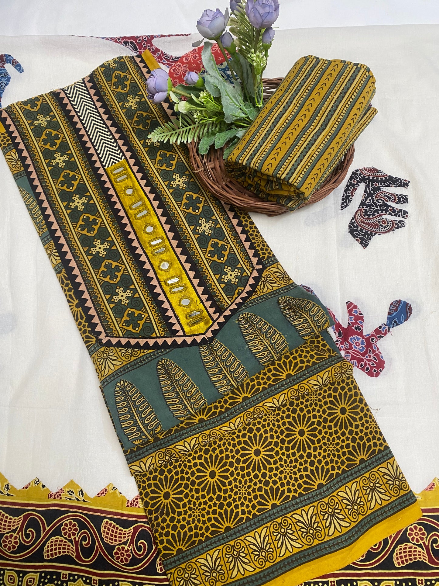Jaipuri Cotton Mustard Suit Fabric / Jaipuri Suits