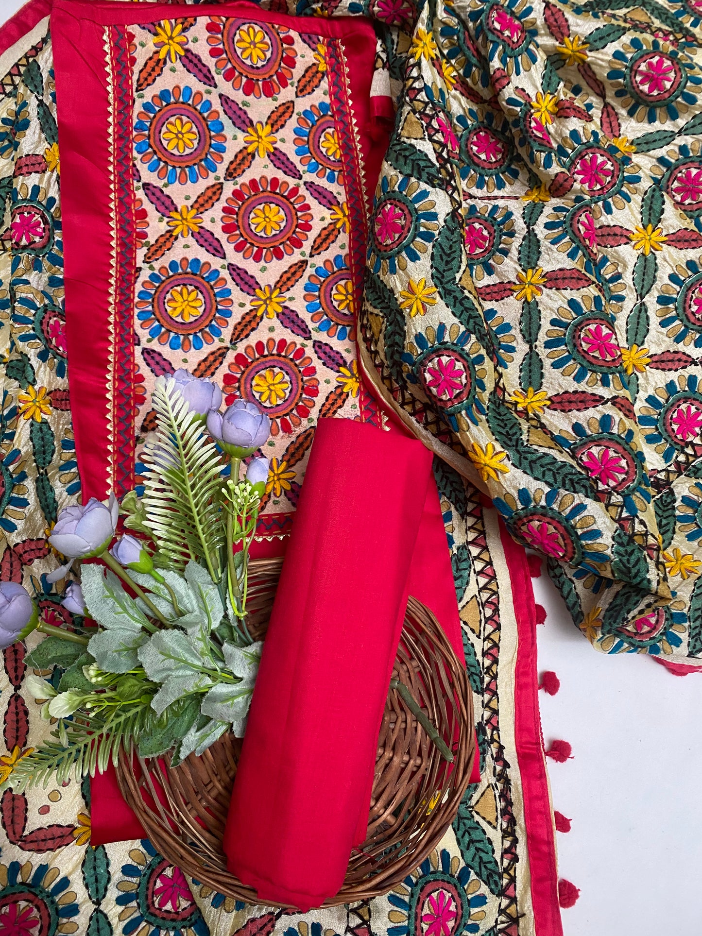 Cotton Red Suit Fabric / Jaipuri Suits