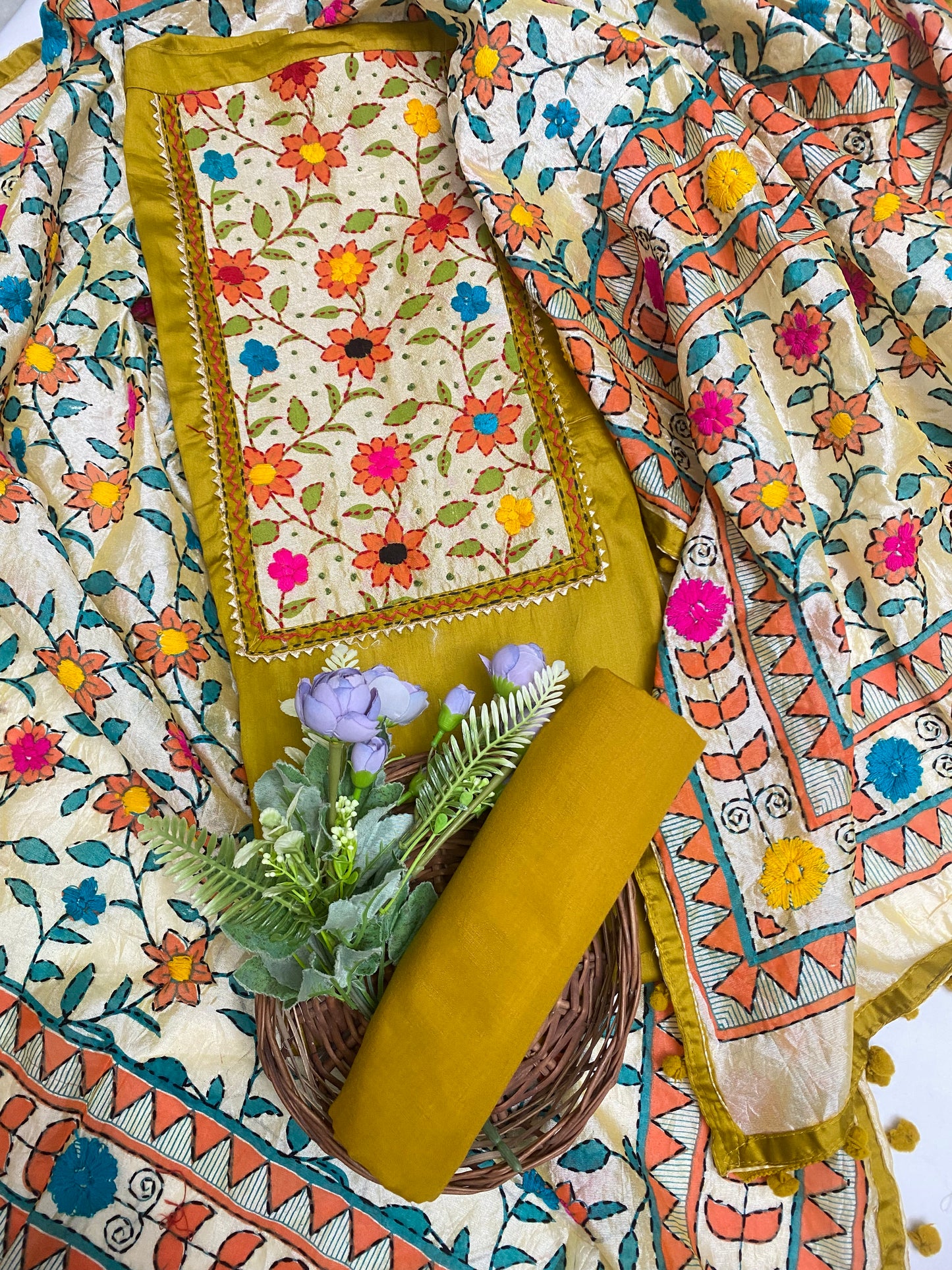 Cotton Mustard Suit Fabric / Jaipuri Suits