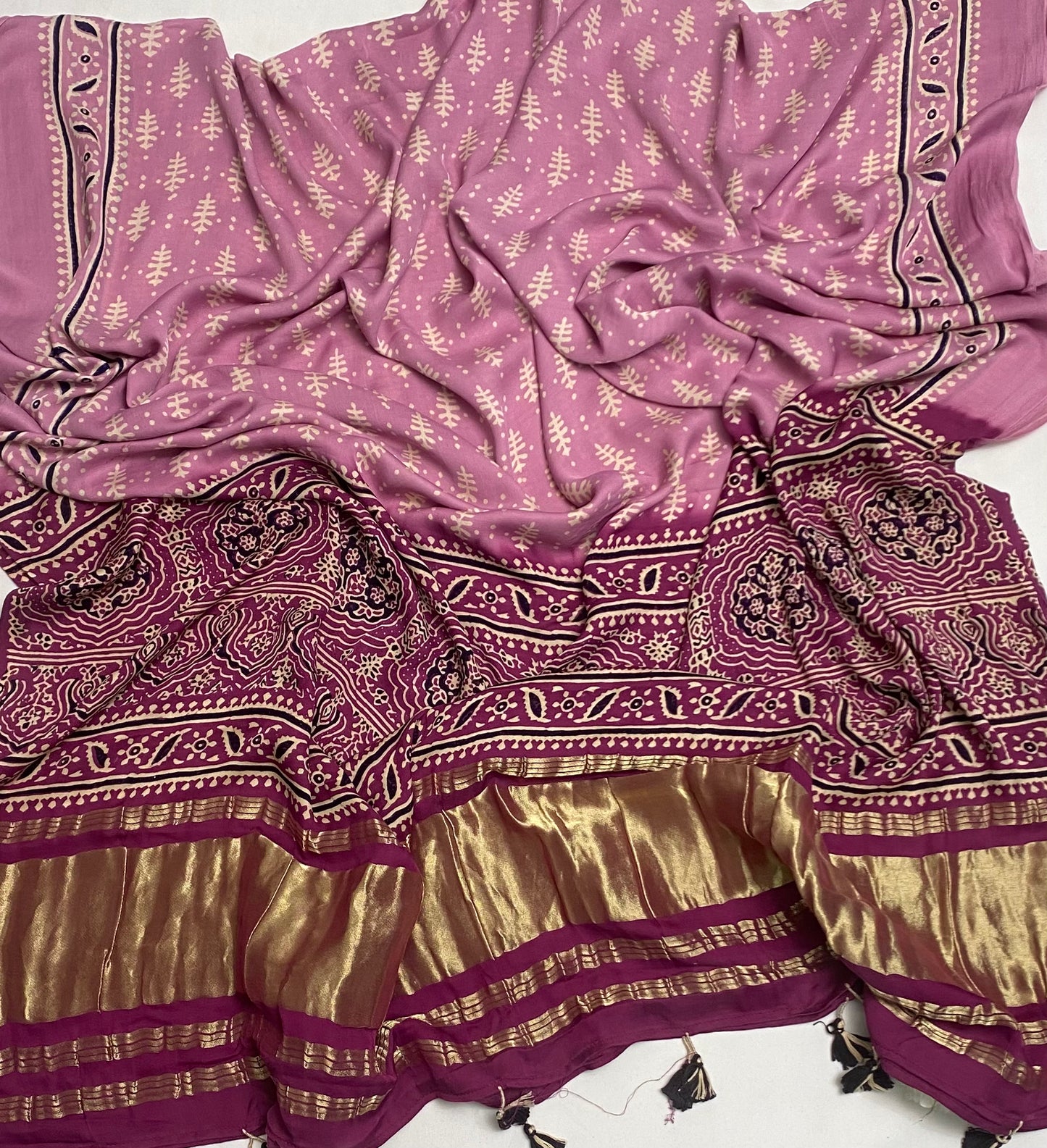 Gaji Silk Lilac With Dark Lilac Suit Fabric / Jaipuri Suits