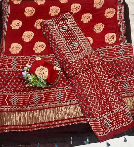 Gaji Silk Maroon Suit Fabric / Jaipuri Suits