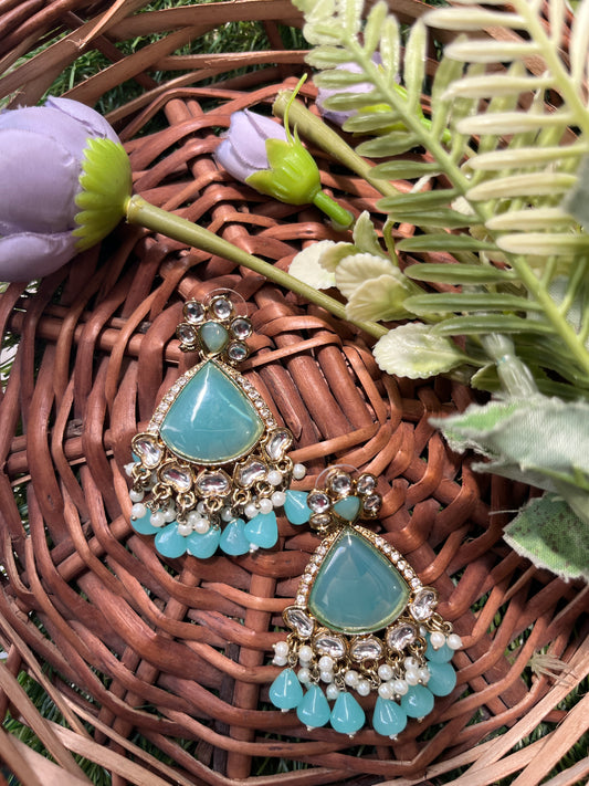 Kundan Sea Blue Earings Set /CKC Jewels