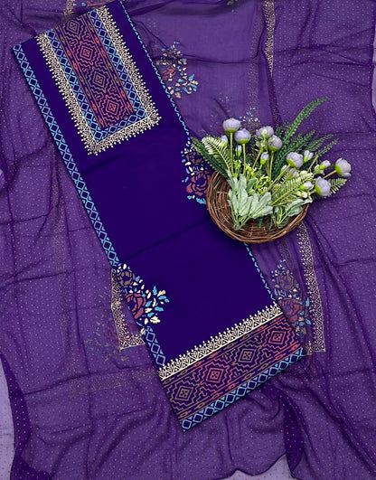 505A Cotton Dark Purple  Suit Fabric / CKC Block Printing Suits