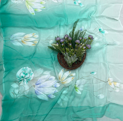 508A Chiffon Sea Green Suit Fabric/ CKC Hand Painted Suits