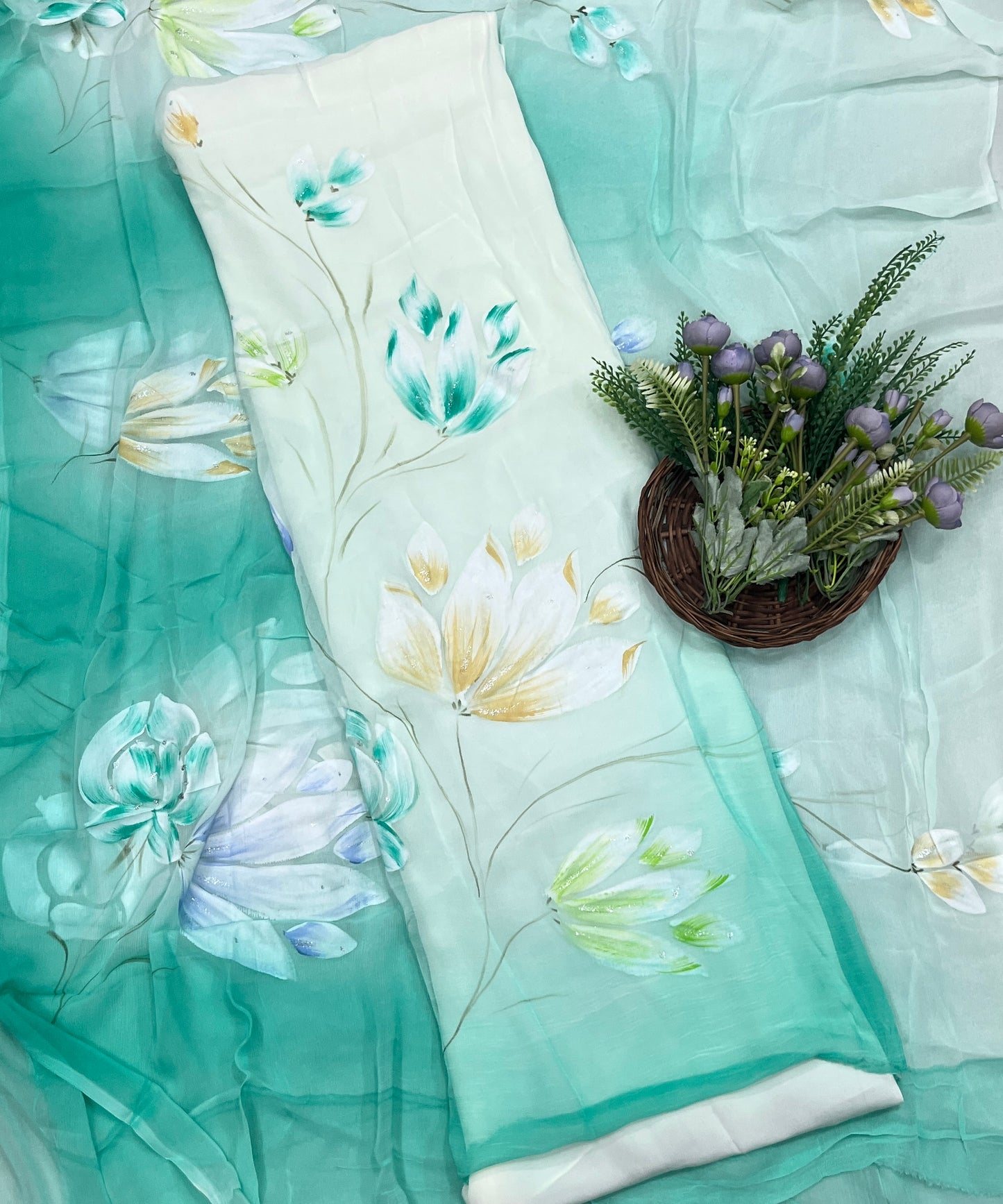 508A Chiffon Sea Green Suit Fabric/ CKC Hand Painted Suits
