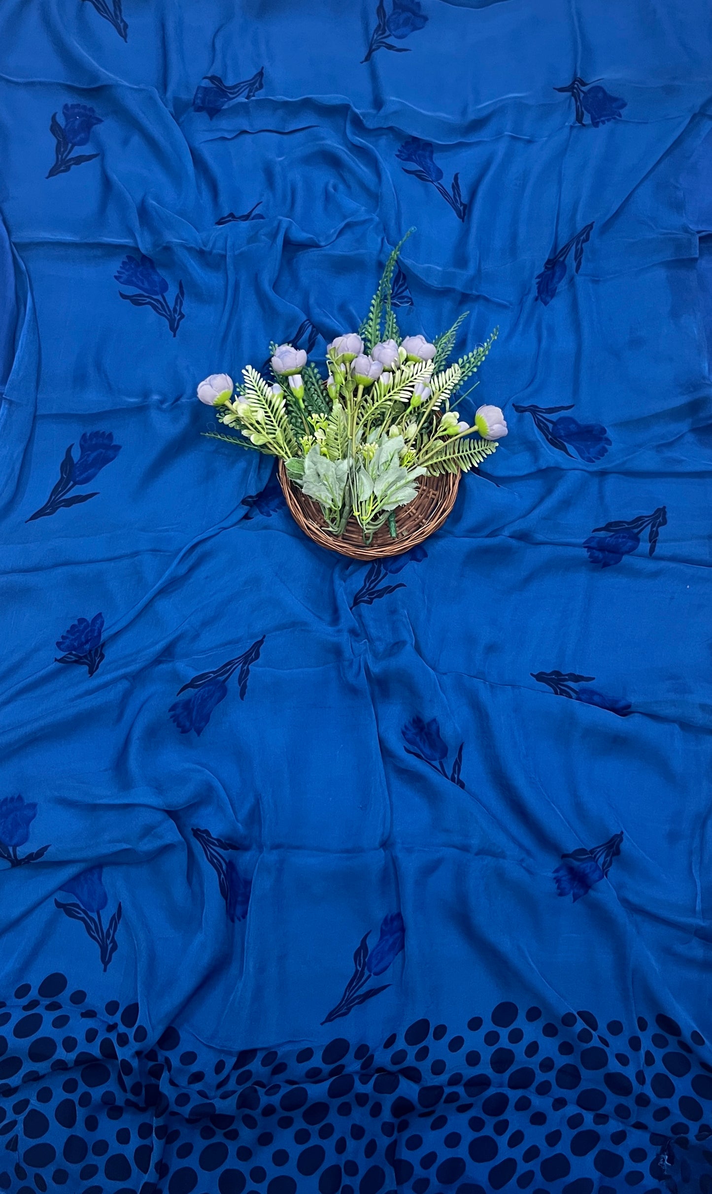 466A Crepe Polka Blue Suit Fabric/ CKC Polka Story