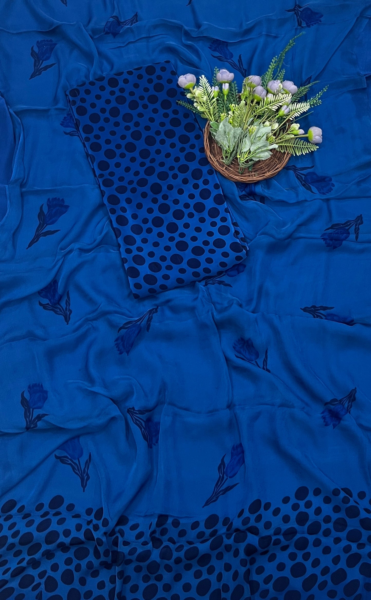 466A Crepe Polka Blue Suit Fabric/ CKC Polka Story