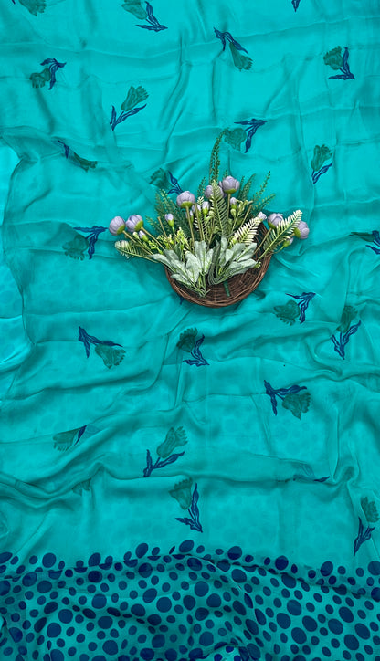 464A Crepe Polka Sea Green Suit Fabric/ CKC Polka Story