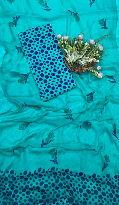 464A Crepe Polka Sea Green Suit Fabric/ CKC Polka Story