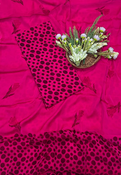 465A Crepe Polka Magenta Suit Fabric/ CKC Polka Story
