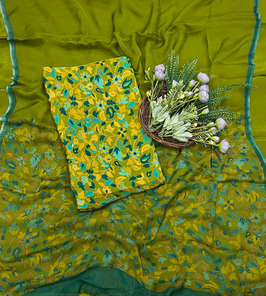 539A Crepe Dark Green Suit Fabric / CKC Phoolon Ka Ghar