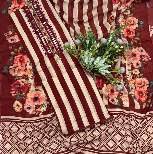 530A Mul Cotton Red suit Fabric/ CKC Mul Cotton