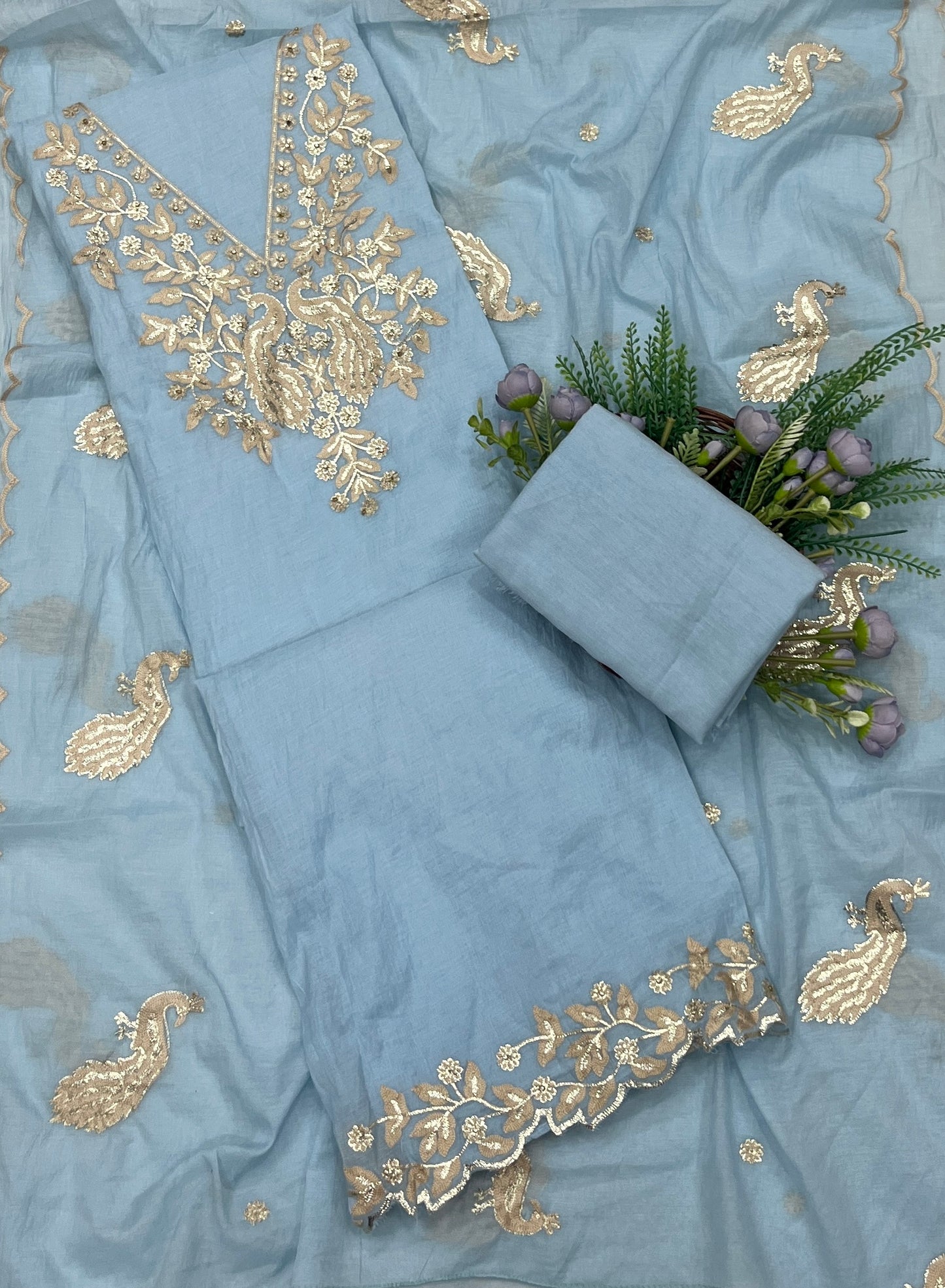 520A Mul Cotton Ice Blue suit Fabric/ CKC Mul Cotton