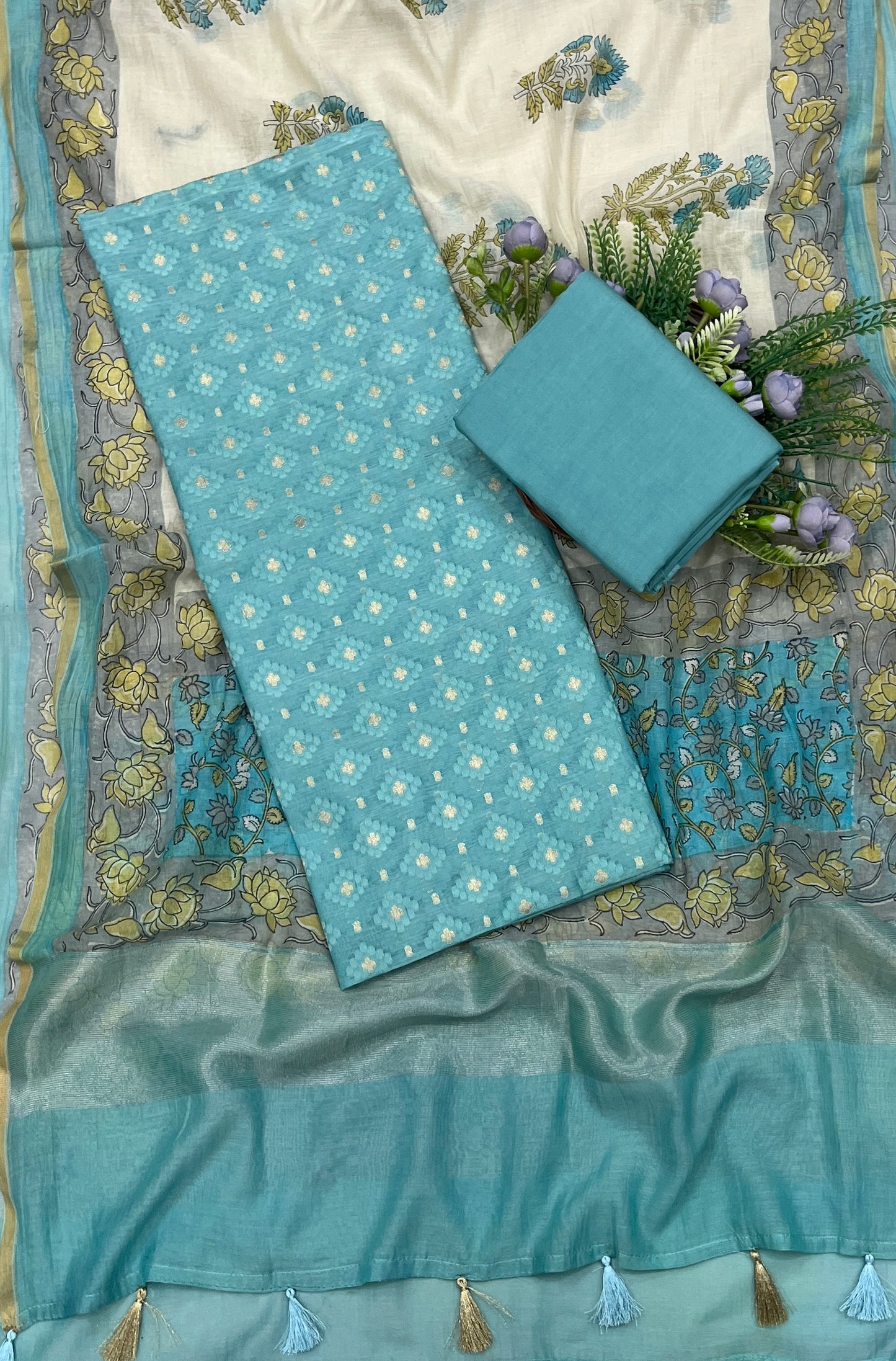 535A Pure Mul Cotton Sea Blue suit Fabric/ CKC Mul Cotton