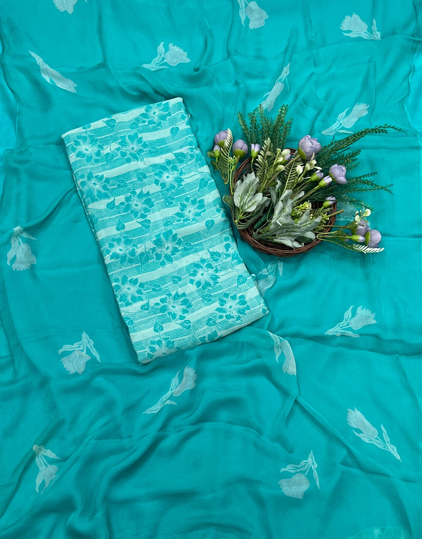 567A Chinon Sea Blue Suit Fabric / CKC Phoolon Ka Ghar