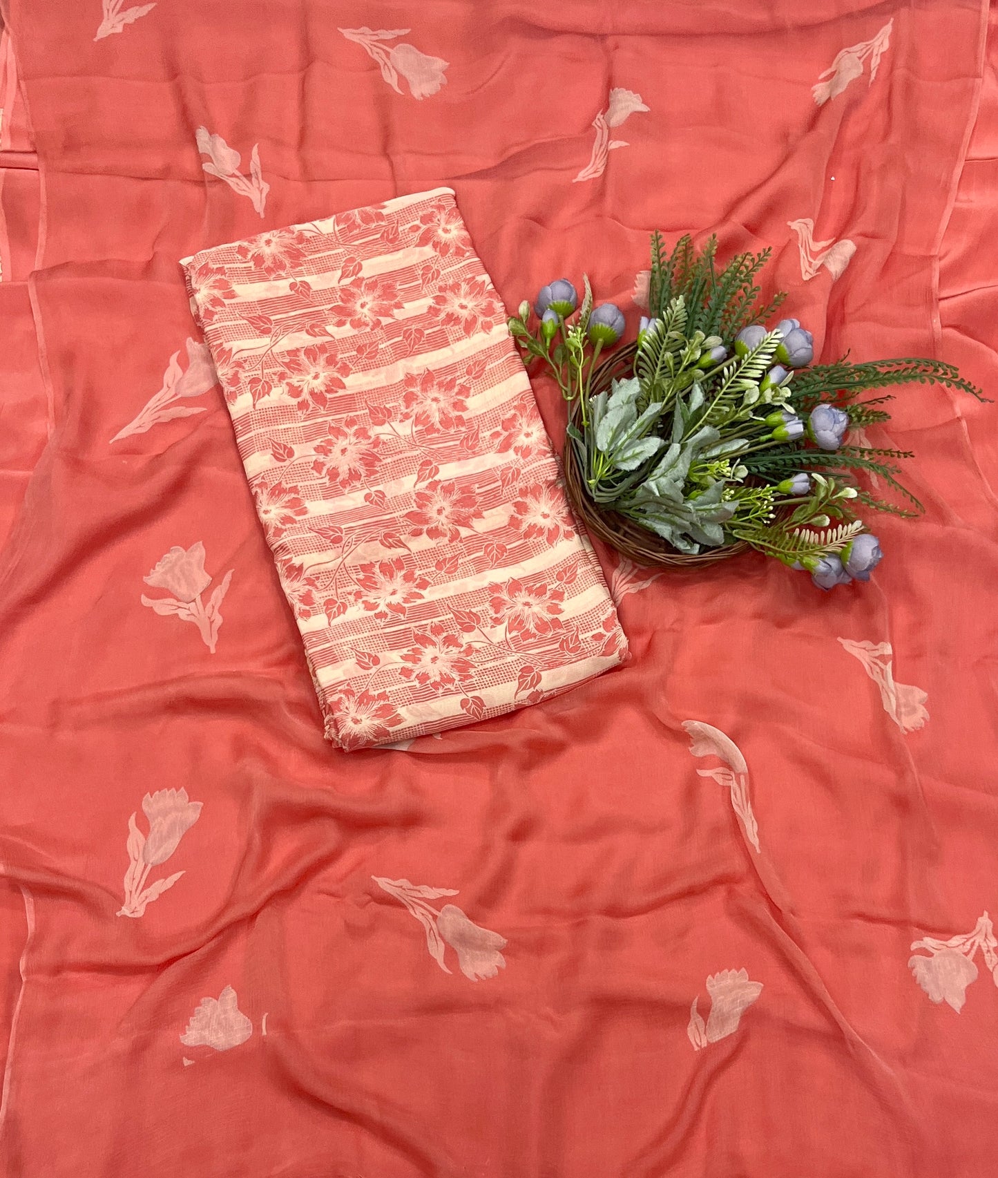 568A Chinon Carrot Red Suit Fabric / CKC Phoolon Ka Ghar