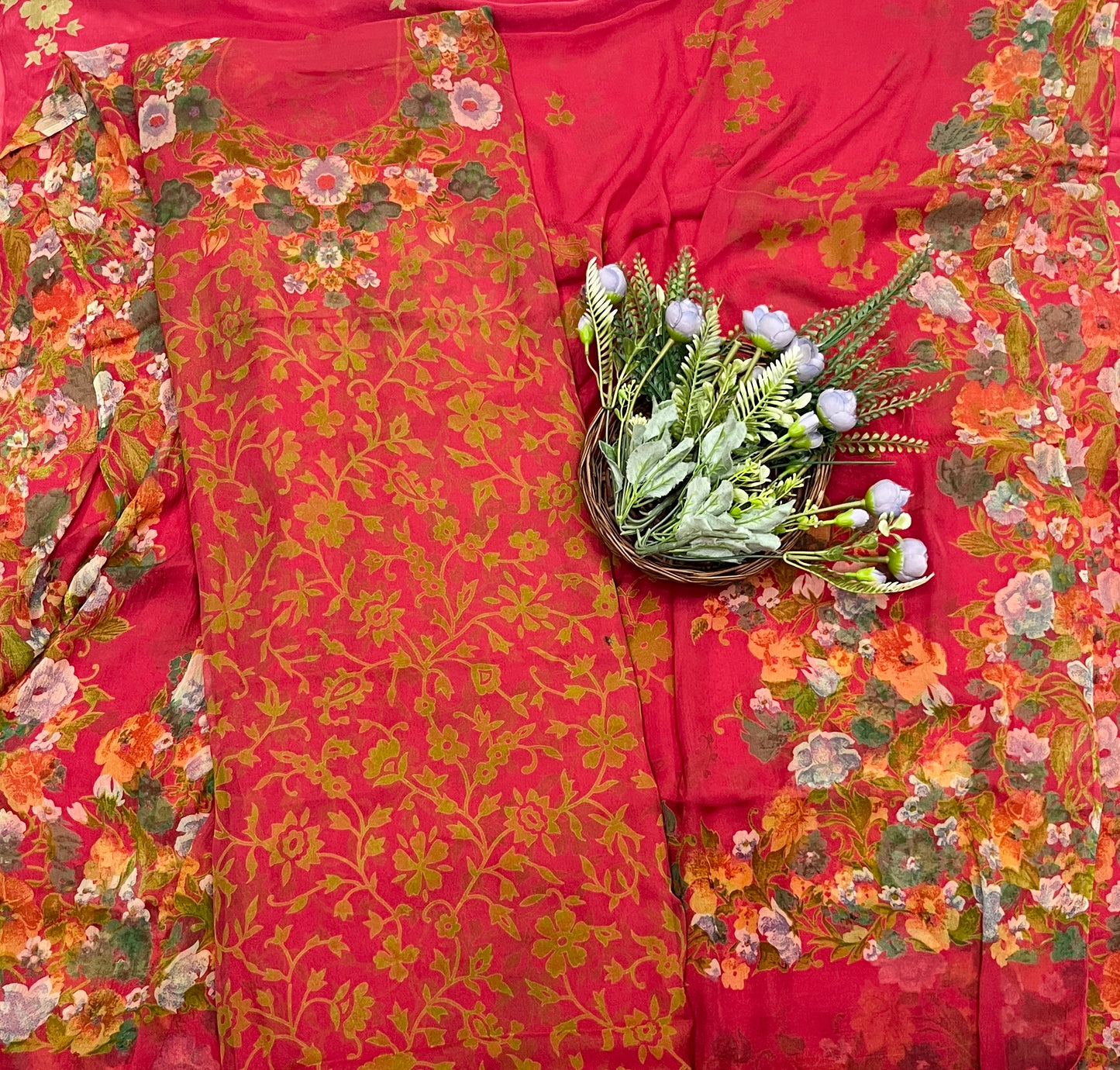 597A Chiffon Carrot Red Suit Fabric / CKC Chiffon Suits