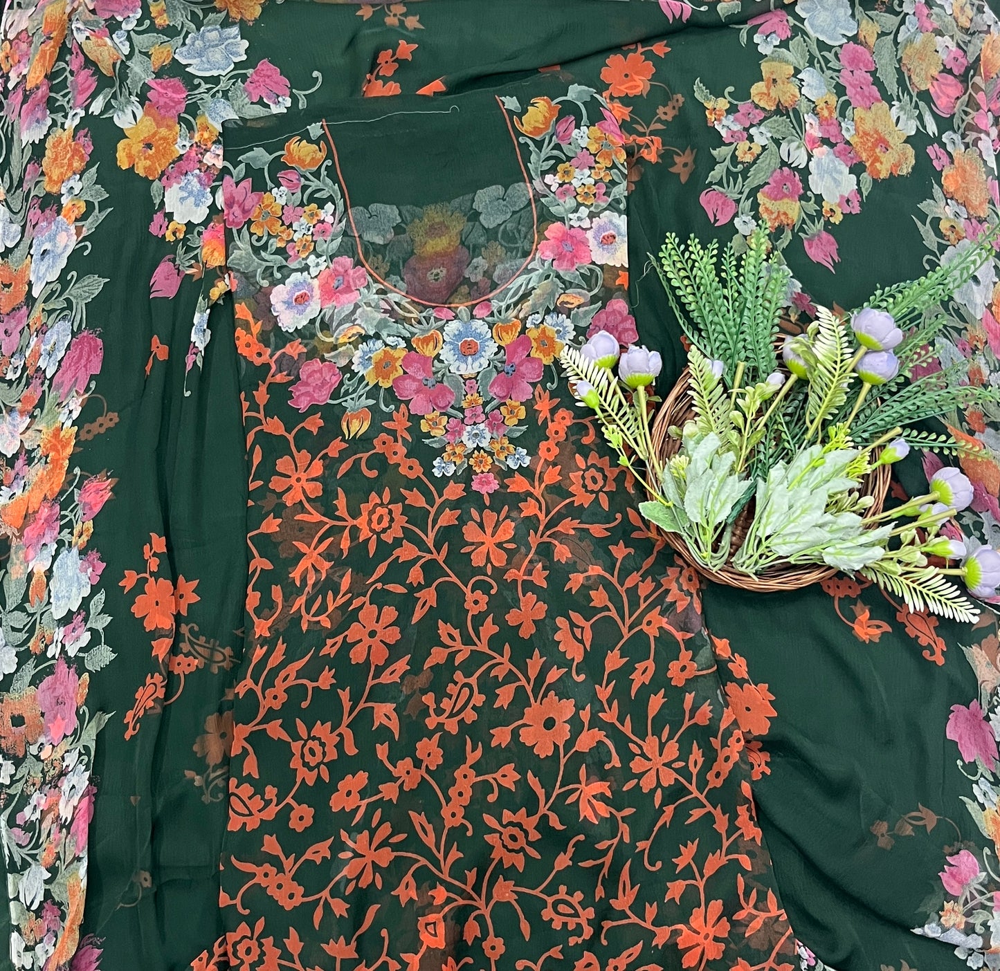 600A Chiffon Green Suit Fabric / CKC Chiffon Suits