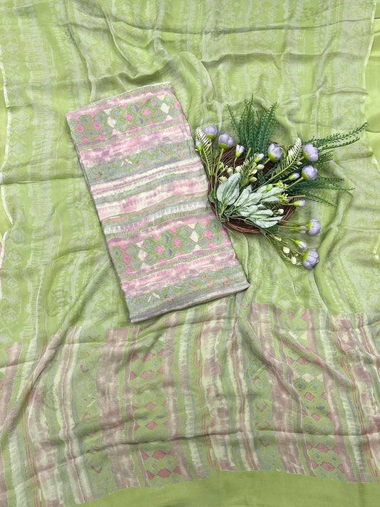 575A Chinon Pista Green Suit Fabric / CKC Phoolon Ka Ghar