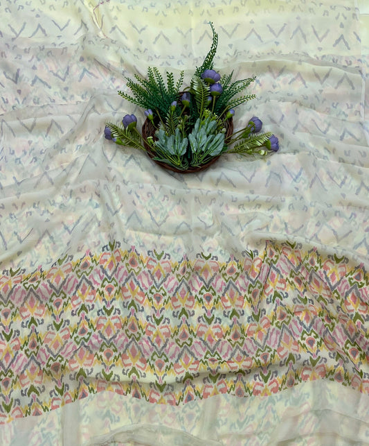 581A Chinon Cream Suit Fabric / CKC Phoolon Ka Ghar