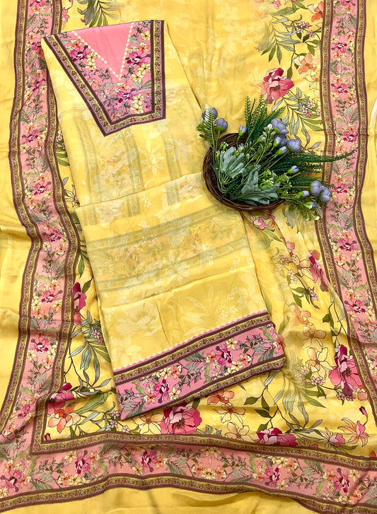 546A Crepe Light Yellow Suit Fabric / Crepe Suits