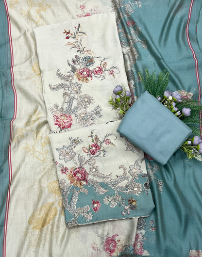 565A Muslin Beige With Dusty Teal Blue Suit Fabric / CKC Muslin Suits