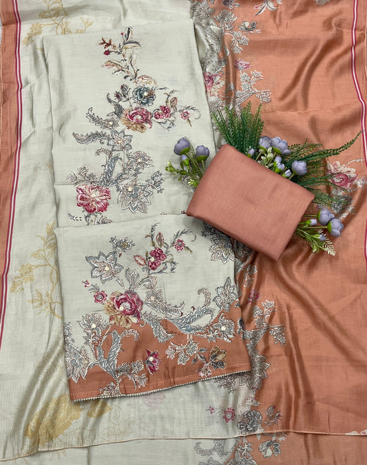 566A Muslin Beige With Dusty copper Suit Fabric / CKC Muslin Suits