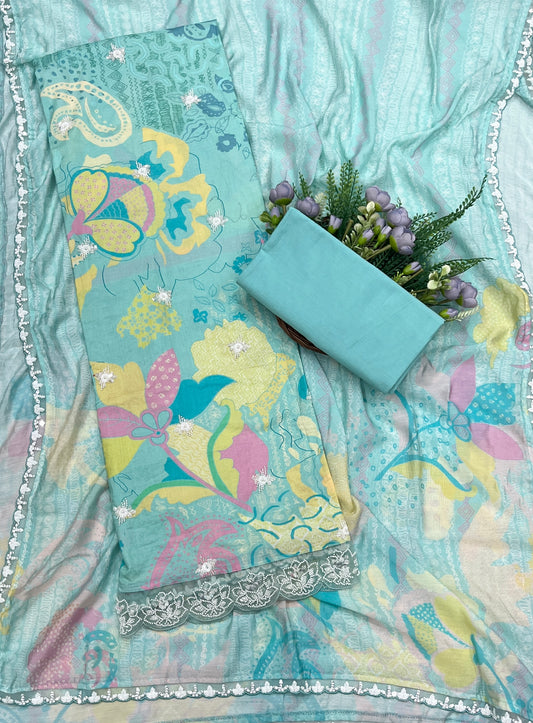 642A Cotton Sea Blue Suit Fabric / CKC Cotton Bazaar
