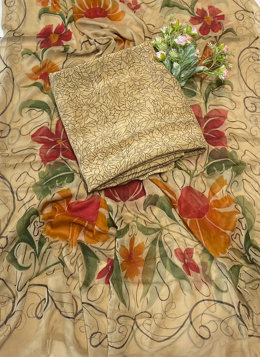 (Pre- Order) Crepe Soil Suit Fabric/ Phoolon Ka Ghar