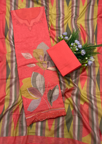 639A Cotton Carrot Red Suit Fabric / CKC Cotton Bazaar