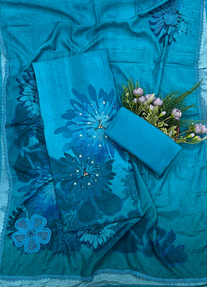 611A Cotton Teal Blue Suit Fabric / CKC Cotton Bazaar