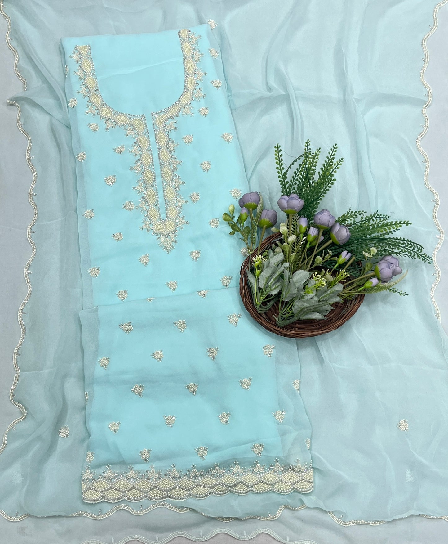 672A Georgette Sky Blue Suit Fabric/ CKC Partywear Collection