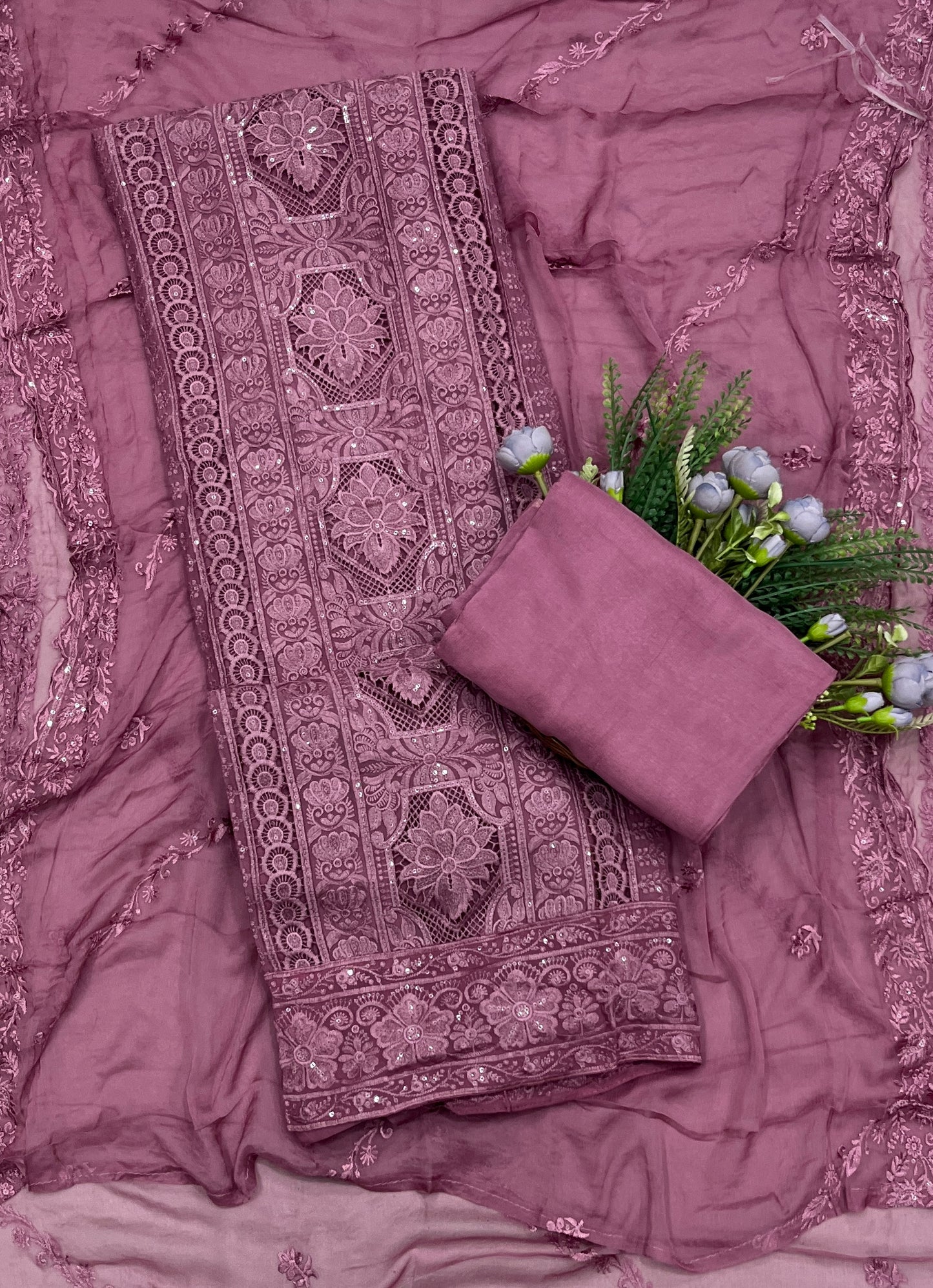 656A Lakhnavi Organza Duty Wine Suit Fabric / CKC Lakhnavi Suits