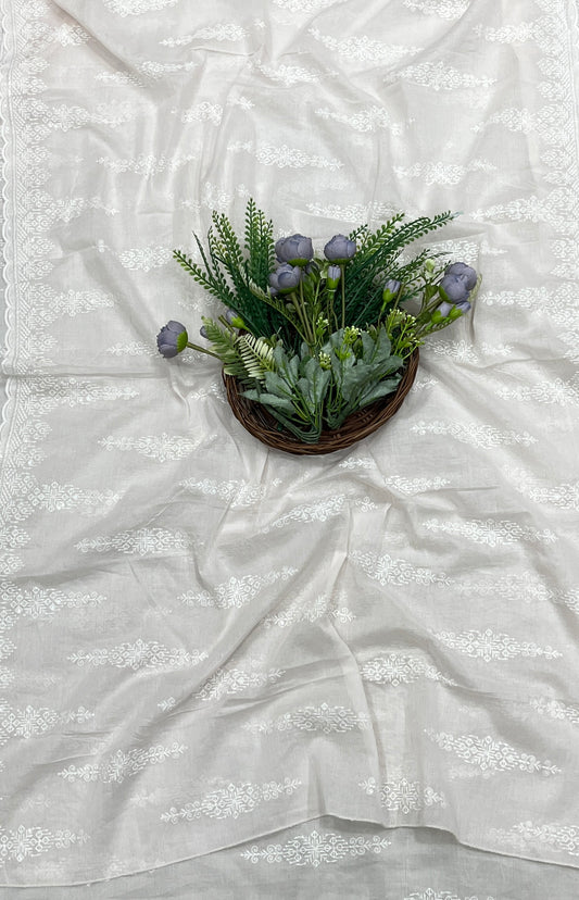 681A Cotton White With Light Peach Suit Fabric / CKC Cotton Bazaar