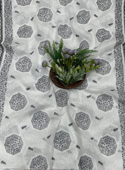 703A Cotton White With Black Suit Fabric / CKC Cotton Bazaar