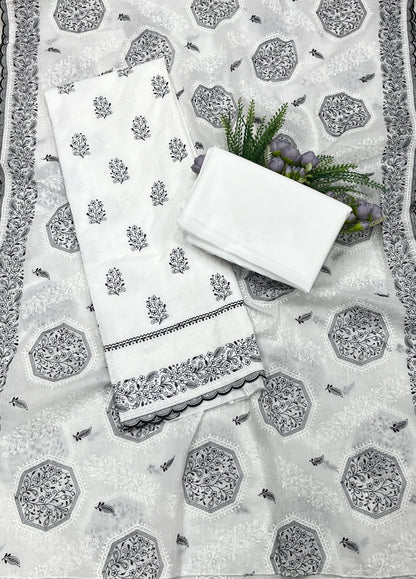 703A Cotton White With Black Suit Fabric / CKC Cotton Bazaar