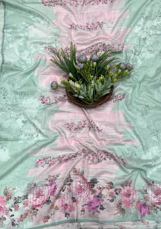 776A Cotton Pink With Sea Green Suit Fabric / CKC Cotton Bazaar