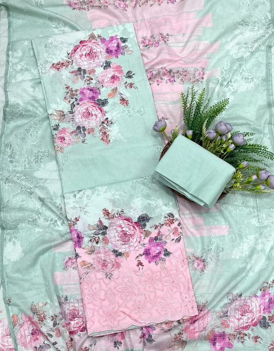 776A Cotton Pink With Sea Green Suit Fabric / CKC Cotton Bazaar