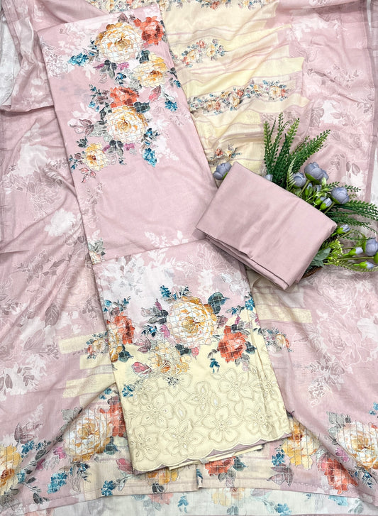 777A Cotton Dusty Peach With Lemon Suit Fabric / CKC Cotton Bazaar