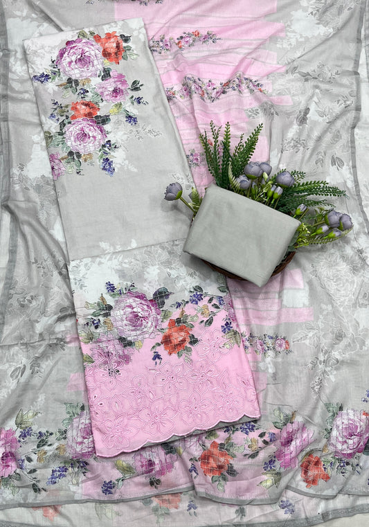 779A Cotton Pink With Grey Suit Fabric / CKC Cotton Bazaar
