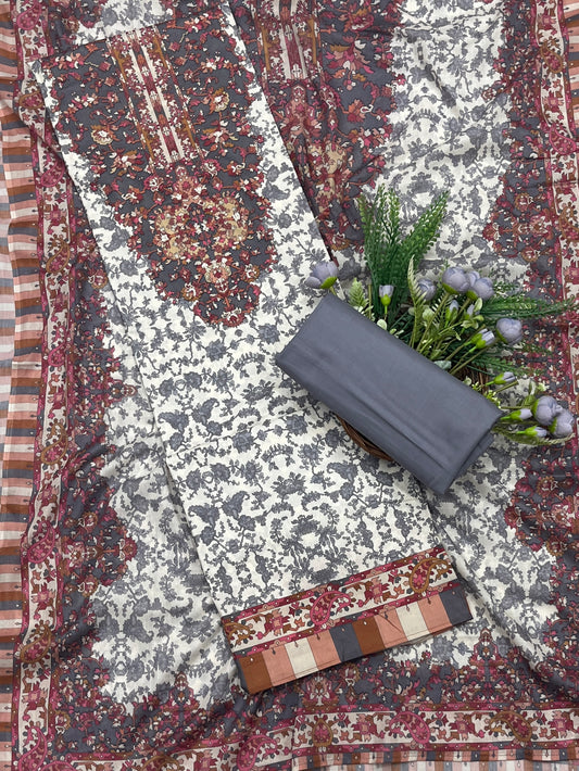 746A Cotton White With Grey Suit Fabric / CKC Cotton Bazaar